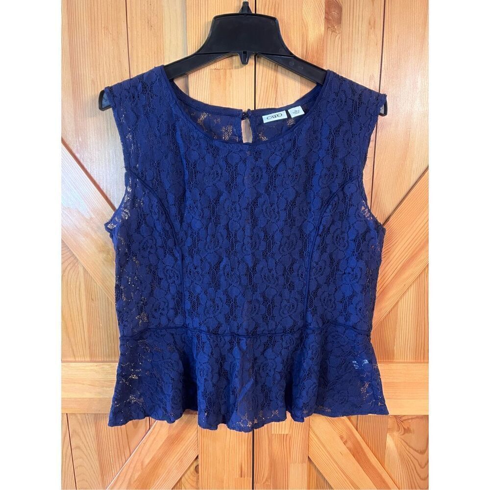 Cato Navy Blue Lace Sleeveless Top Button Up Back Size XL (3829)